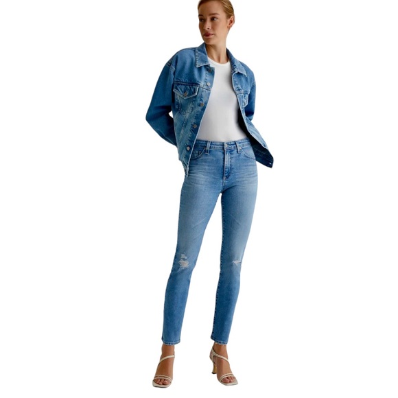 Ag Adriano Goldschmied Denim - Adrianno Goldschmeid AG Mari High Rise Slim Straight Distressed Denim Jeans 30